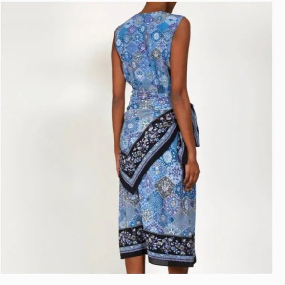 NWT ALTUZARRA Sade Wrapped Silk Midi Dress In Blue Size 38 - Picture 2 of 9